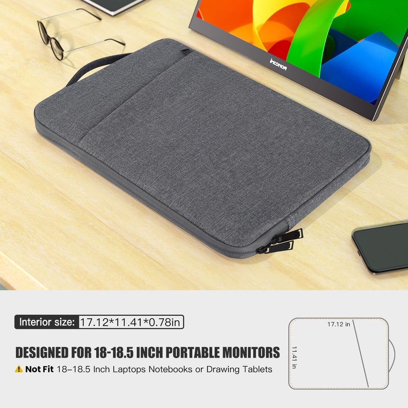 imComor 18.5 Inch Portable Monitor Case Protective Sleeve for InnoView VisionOwl Upperizon Usparkle Ingnok aimuonos Ingnok Motyeowe Cocopar EVICIV HONGO, 18-18.5" Portable Monitor Carrying Case Bag, Gray - Image 2